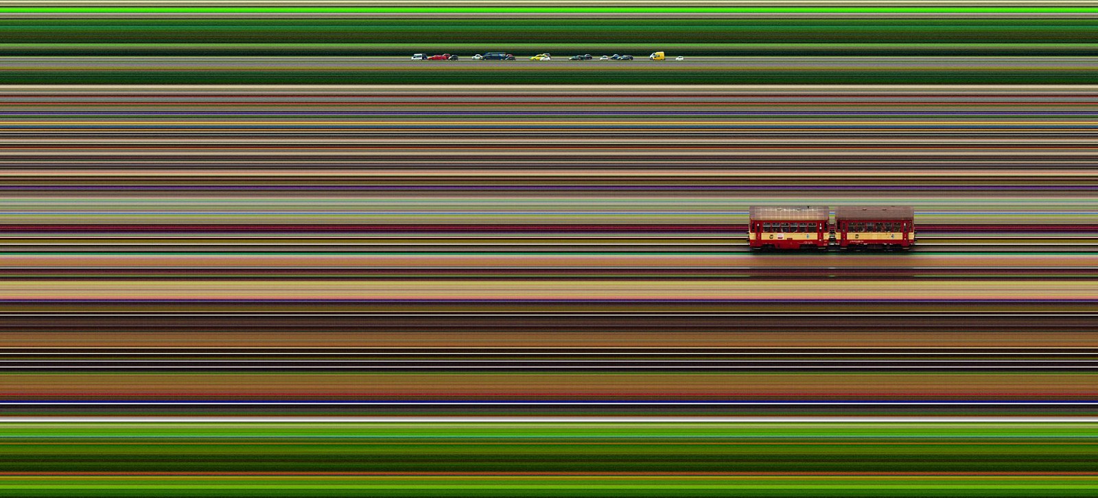 Jay Mark Johnson, VELVET LOCOMOTION 203, 2011 Prague CR
archival pigment on paper, mounted on aluminum, 40 x 88 in. (101.6 x 223.5 cm)