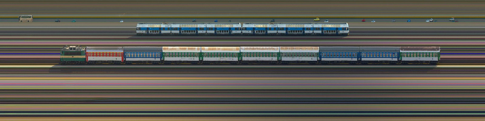 Jay Mark Johnson, VELVET LOCOMOTION 218, 2011 Prague CR
archival pigment on paper, mounted on aluminum, 40 x 160 in. (101.6 x 406.4 cm)