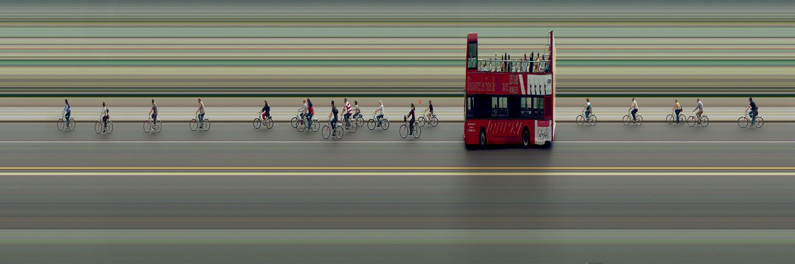 Jay Mark Johnson, TOURISTES À VÉLO #1, 2008 Paris FR
archival pigment on paper, mounted on aluminum, 40 x 120 in. (101.6 x 304.8 cm)